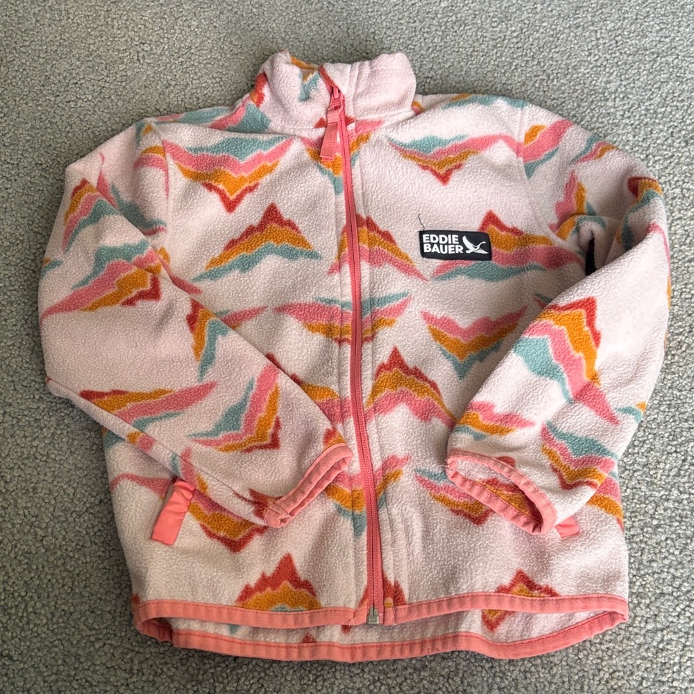Eddie Bauer Pink Multi-Color Mountain Print Fleece Jacket